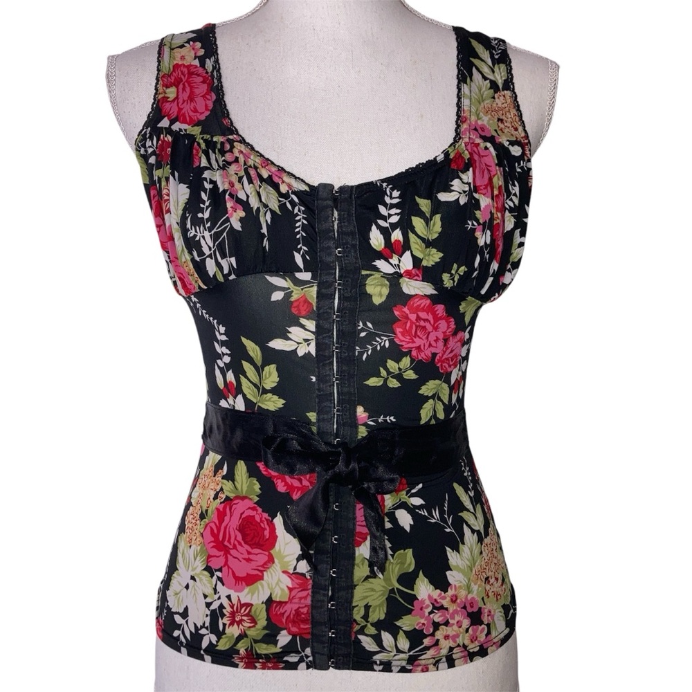 Corset Top Sleeveless Florall Black PROGRESS